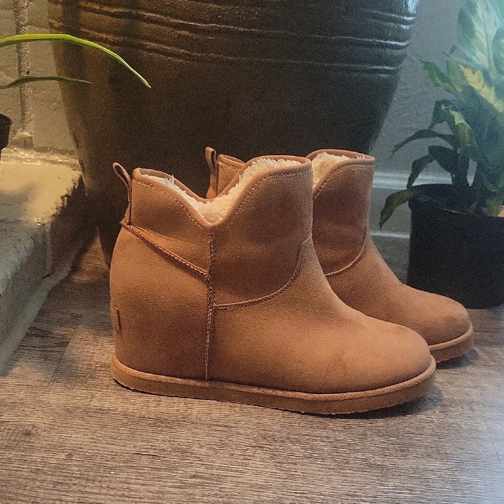 Tan Winter Rain Boots with Hidden Wedge Heel